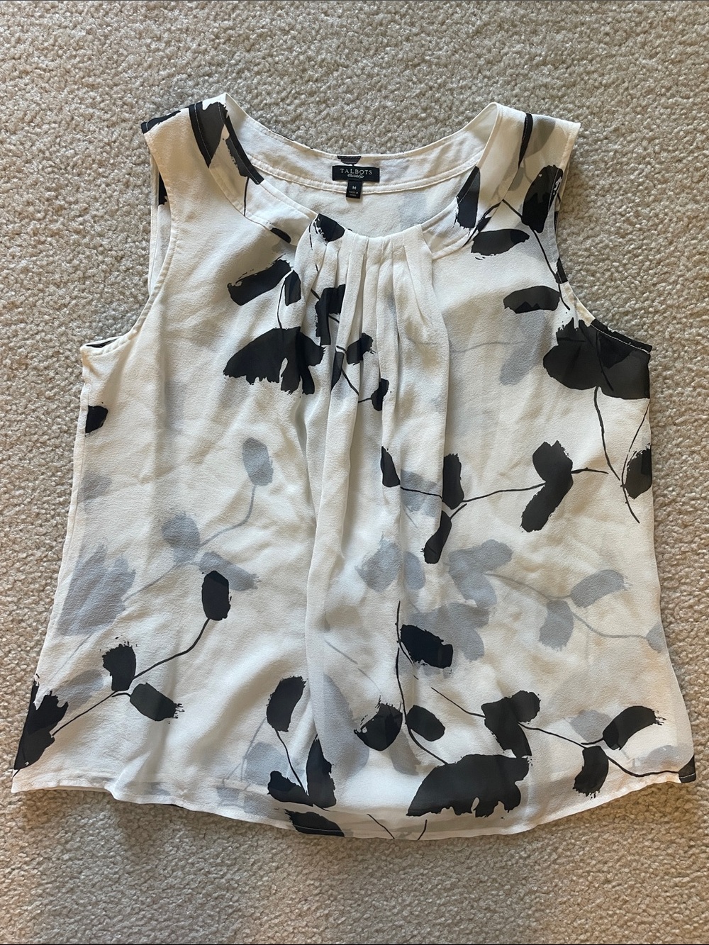 Vintage Talbots 100% Silk Floral Print Pleated Blouse, Size M
